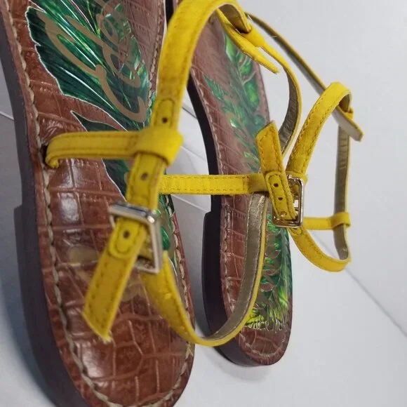 Sam Edelman Tropical Gigi T -Strap Yellow Thong Sandals Boho Resort Summer 7.5W - Picture 13 of 13
